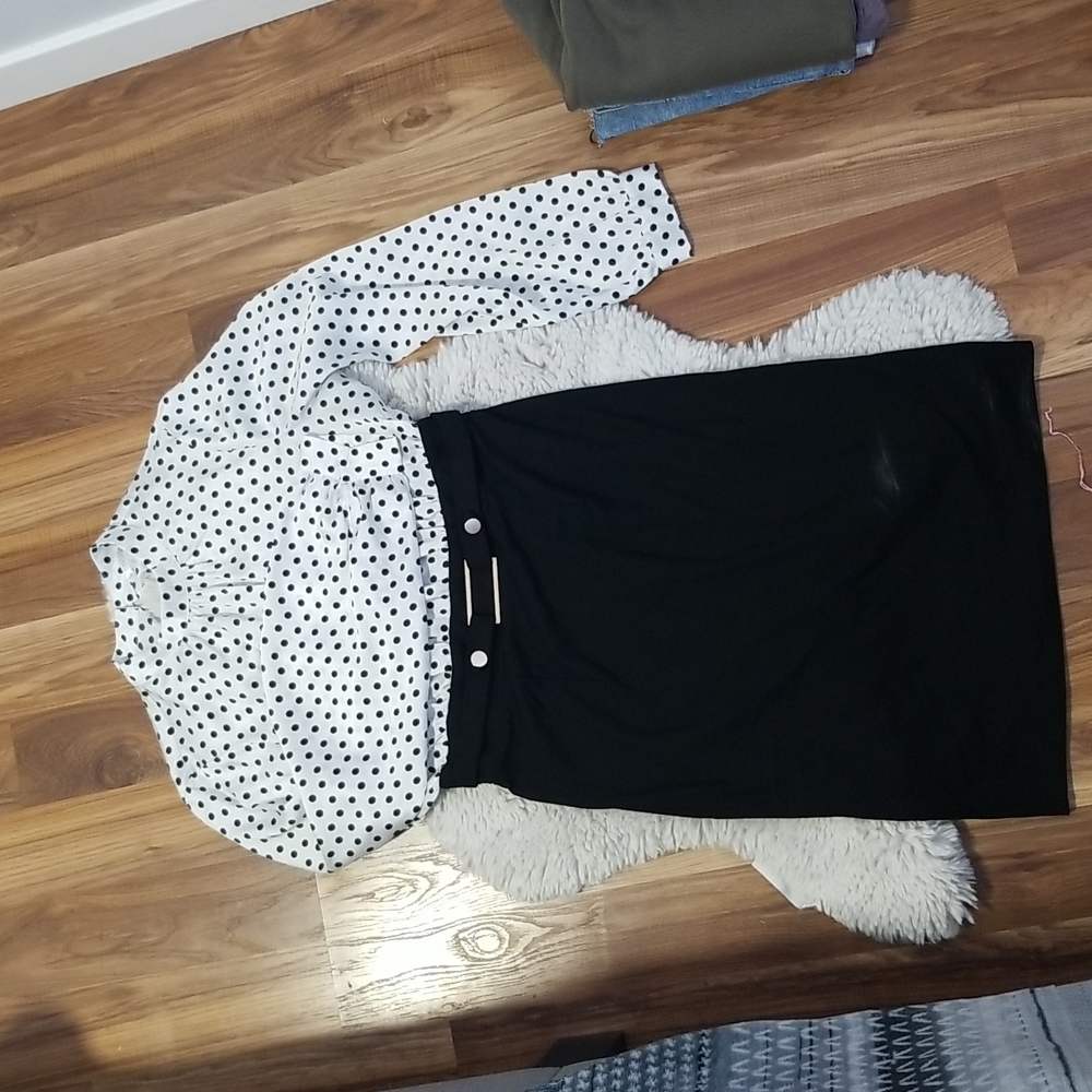 L dress, white and black poke a dots